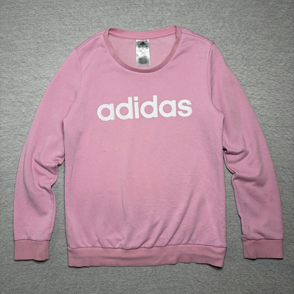 Adidas Womens Sweatshirt Small Pink Crewneck Logo Pullover Athleisure Sporty